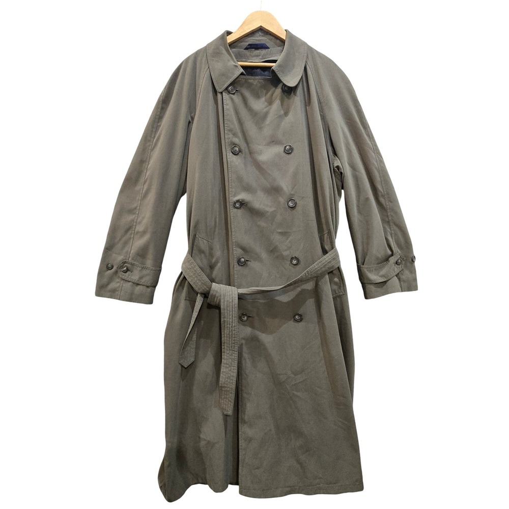 Chaps Ralph Lauren Vintage 44L Trench Coat Olive Green Double Breasted Wool Line